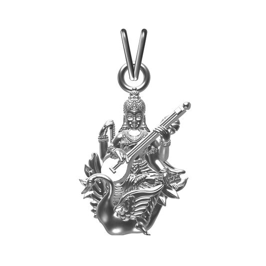 Silver Maa Saraswati With Veena Pendant