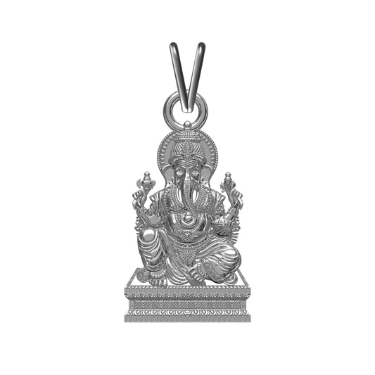 Silver God Ganesha Sitting Sterling Silver Pendant