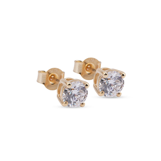 Golden Diamond Solitaire Stud Earrings
