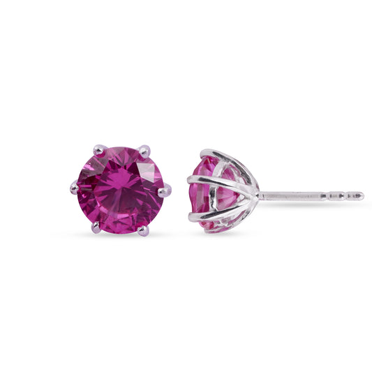 Sterling Silver Round Pink Ruby Solitaire Stud Earring