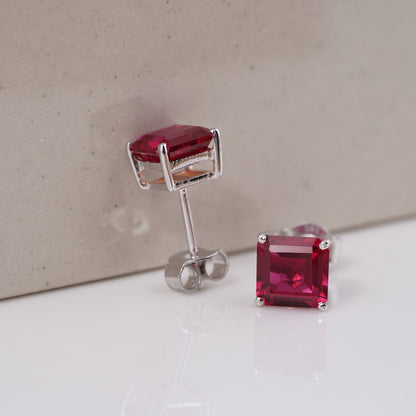 Sterling Silver Round Pink Ruby Solitaire Stud Earring