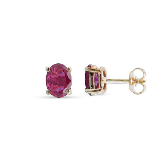Yellow Gold Ruby Oval Studs Earrings
