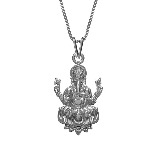 Silver Lord Ganesha Sitting On Lotus Pendant