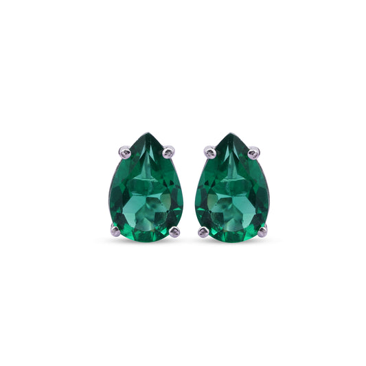 Silver Emerald Pear Shape Stud Earrings