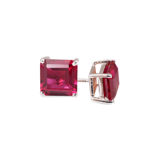 Silver Pink Ruby Solitaire Stud Earring