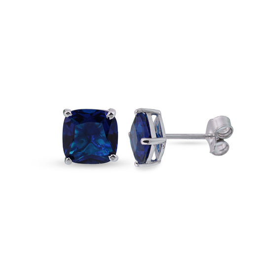 Silver Blue Sapphire Solitaire Stud Earrings