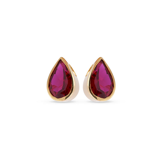 Silver Pear Shape Ruby Stud Earrings