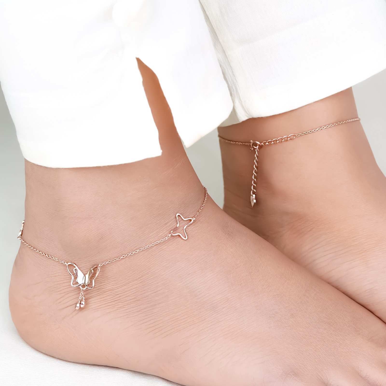 Rose Gold Butterfly Charm Anklet - Main Image