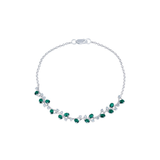 Silver Green Emerald Floral Theme Bracelet