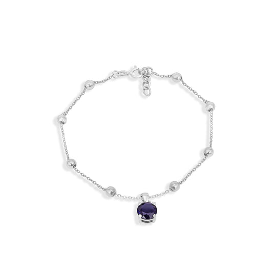 Silver Blue Sapphire Solitaire Balls Chain Bracelet