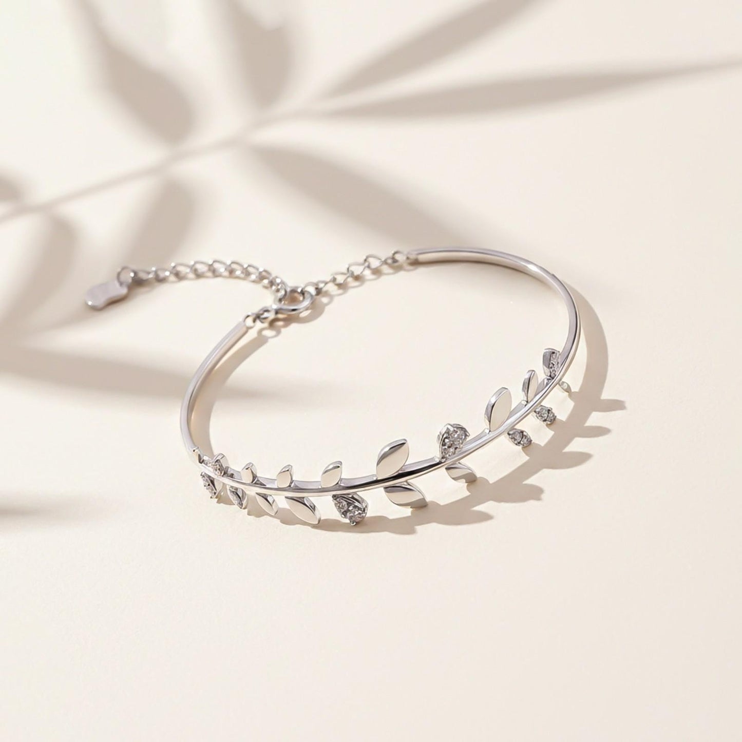 Silver Leafy Cuff Bangle Bracelet