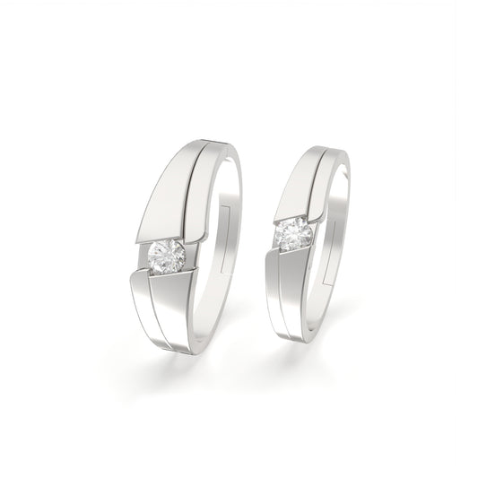Silver Classic Solitaire Couple Bands