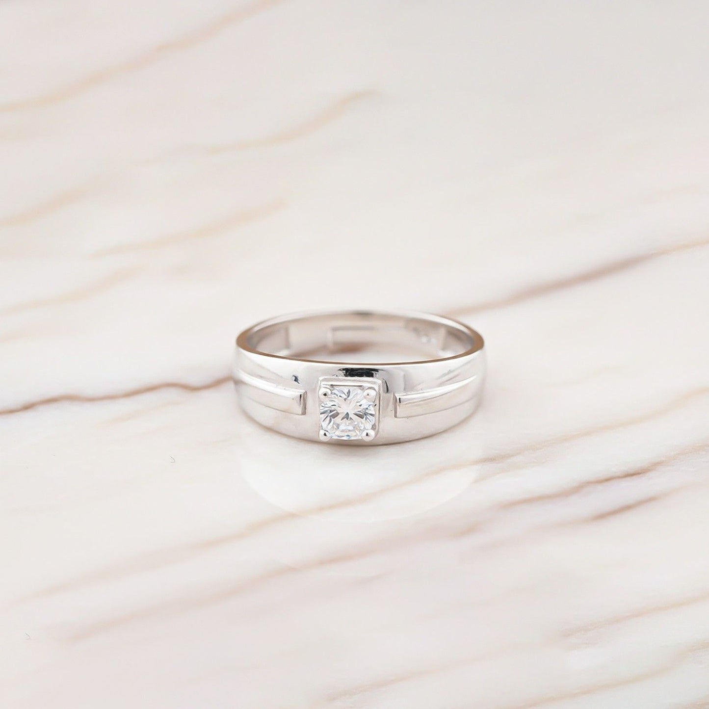 Silver Solitaire Prince Band Ring