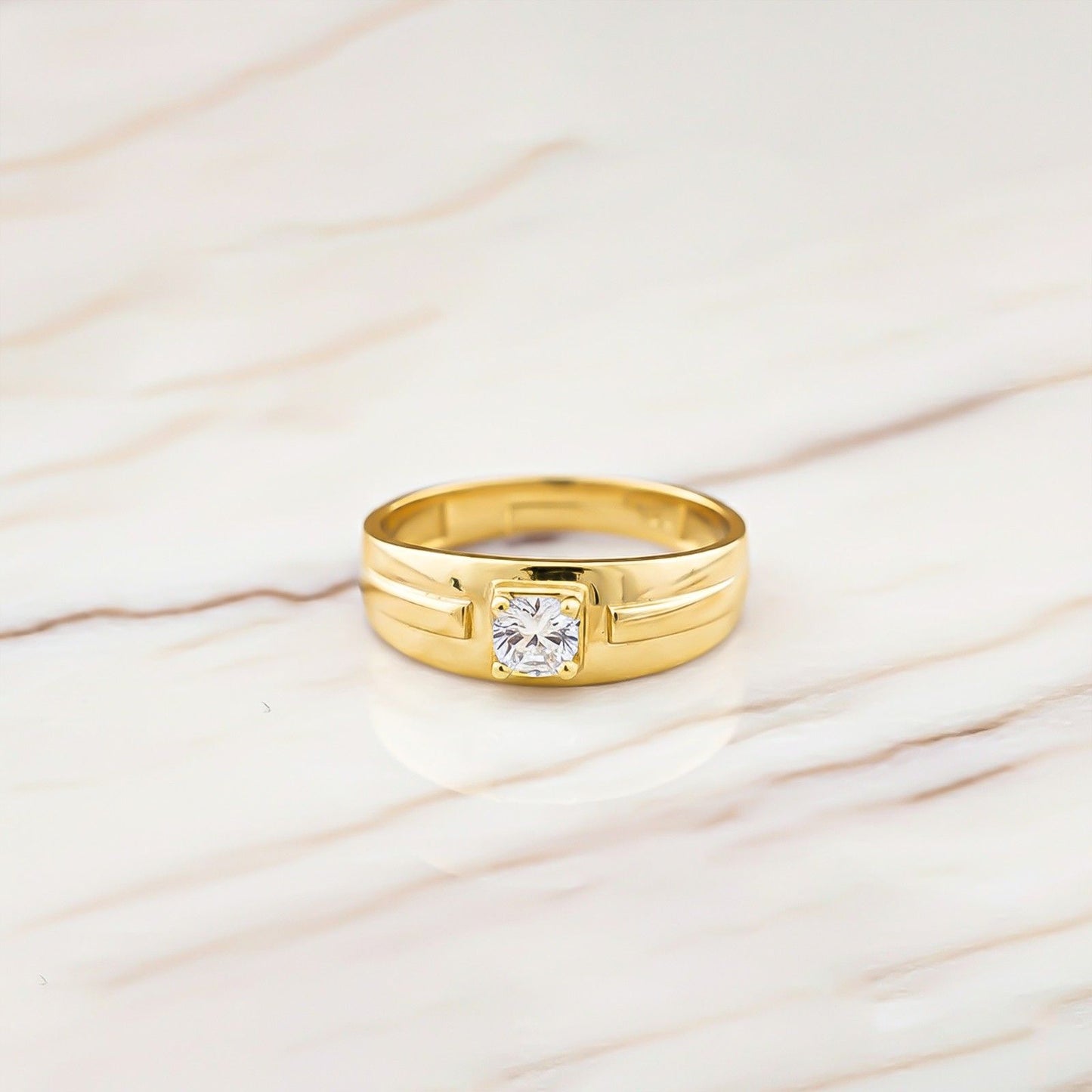 Golden Solitaire Prince Band Ring