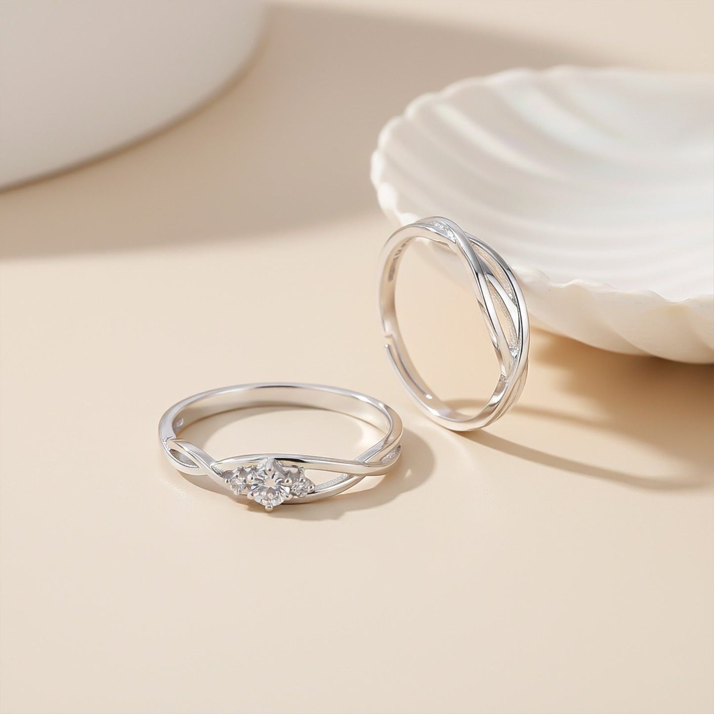 Silver Wave Love Couple Rings