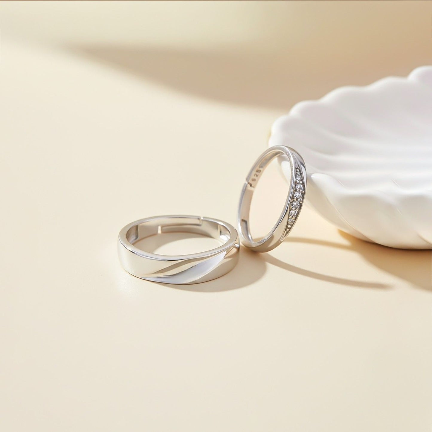 Silver Sparkling Love Couple Bands