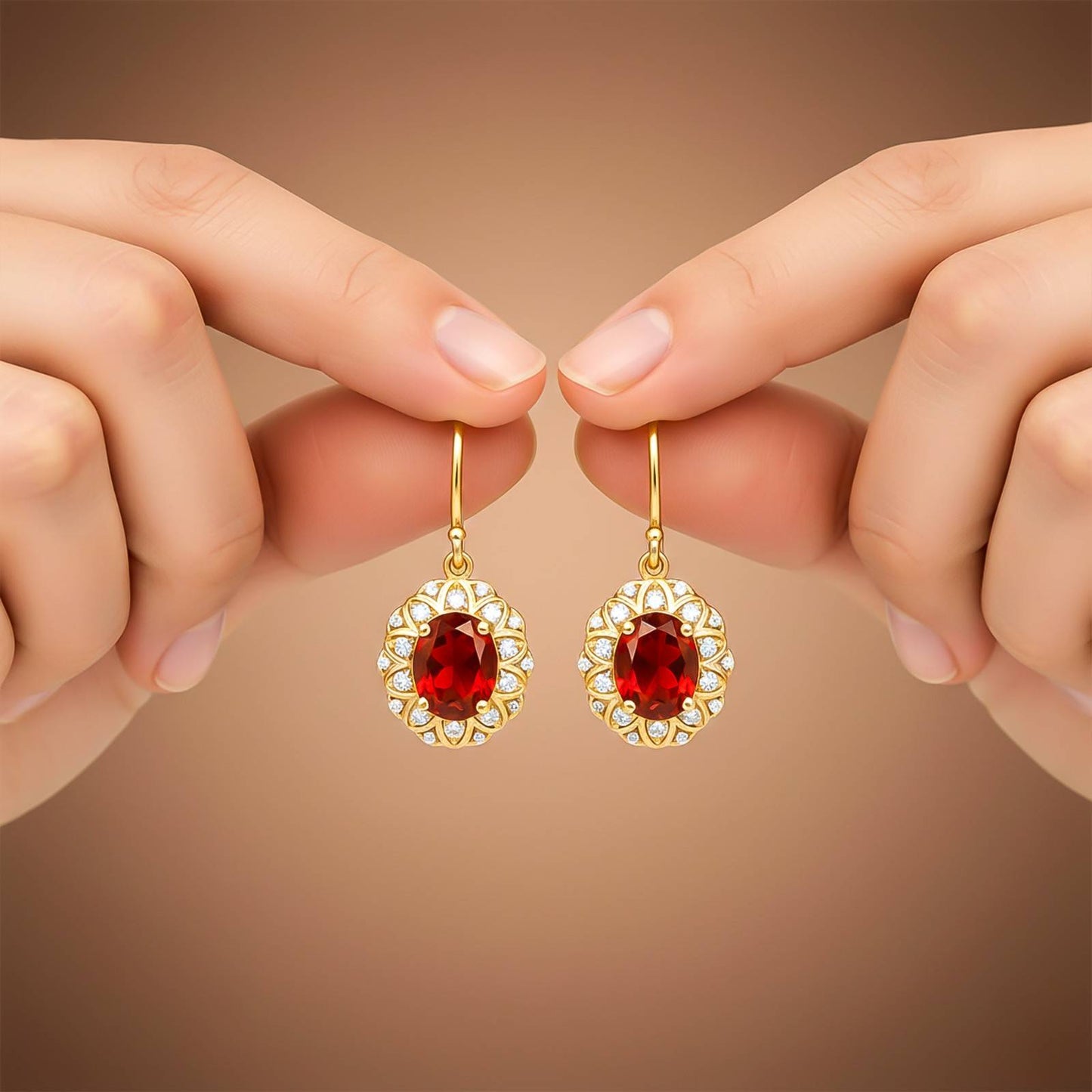 Golden Red Garnet Vintage Women’s Earrings