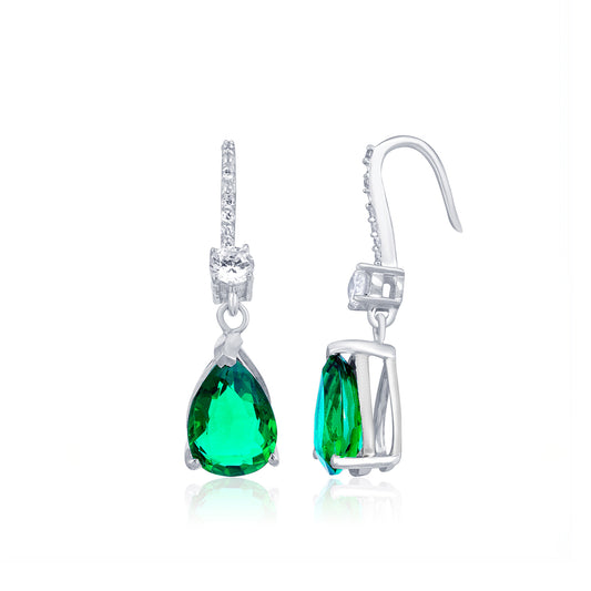 Silver Green Emerald Teardrop Earrings
