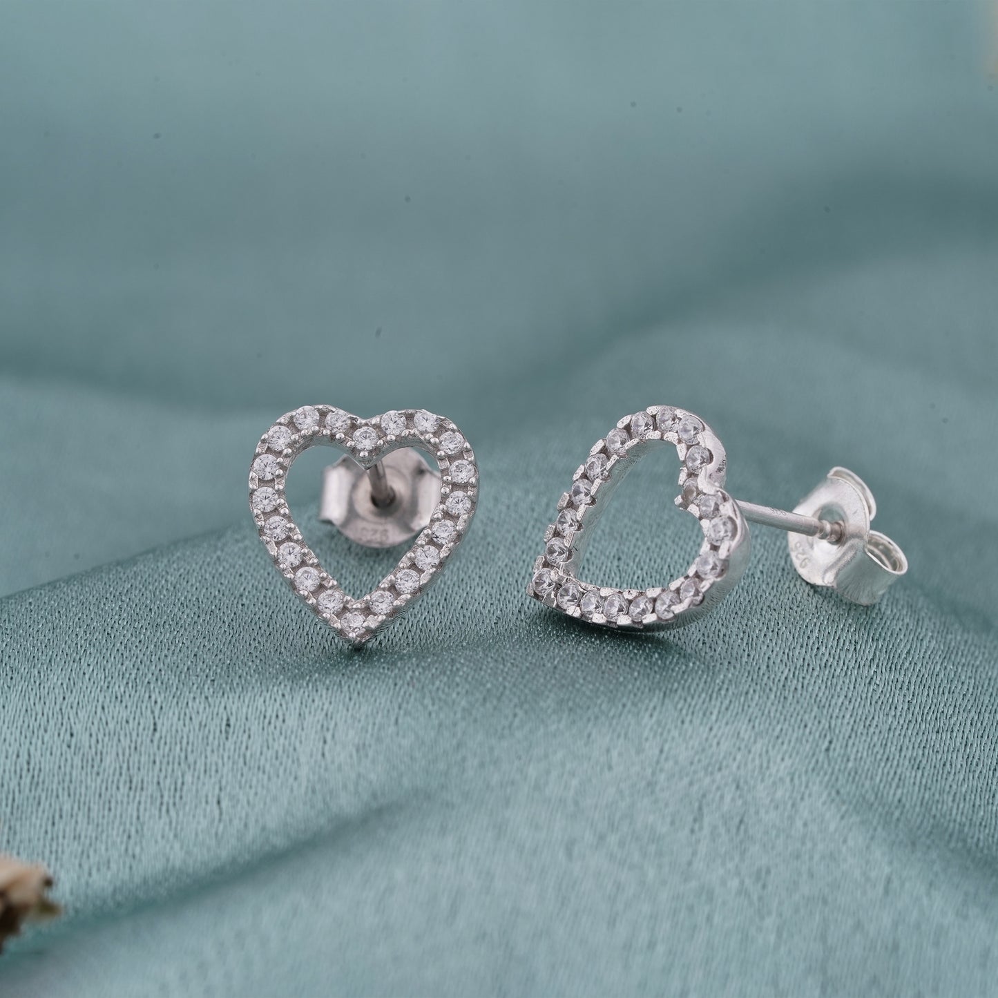 Silver Zircon Studded Heart Earrings