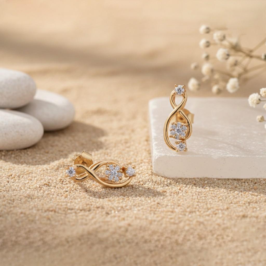 Golden Infinity Zircon Stud Earrings