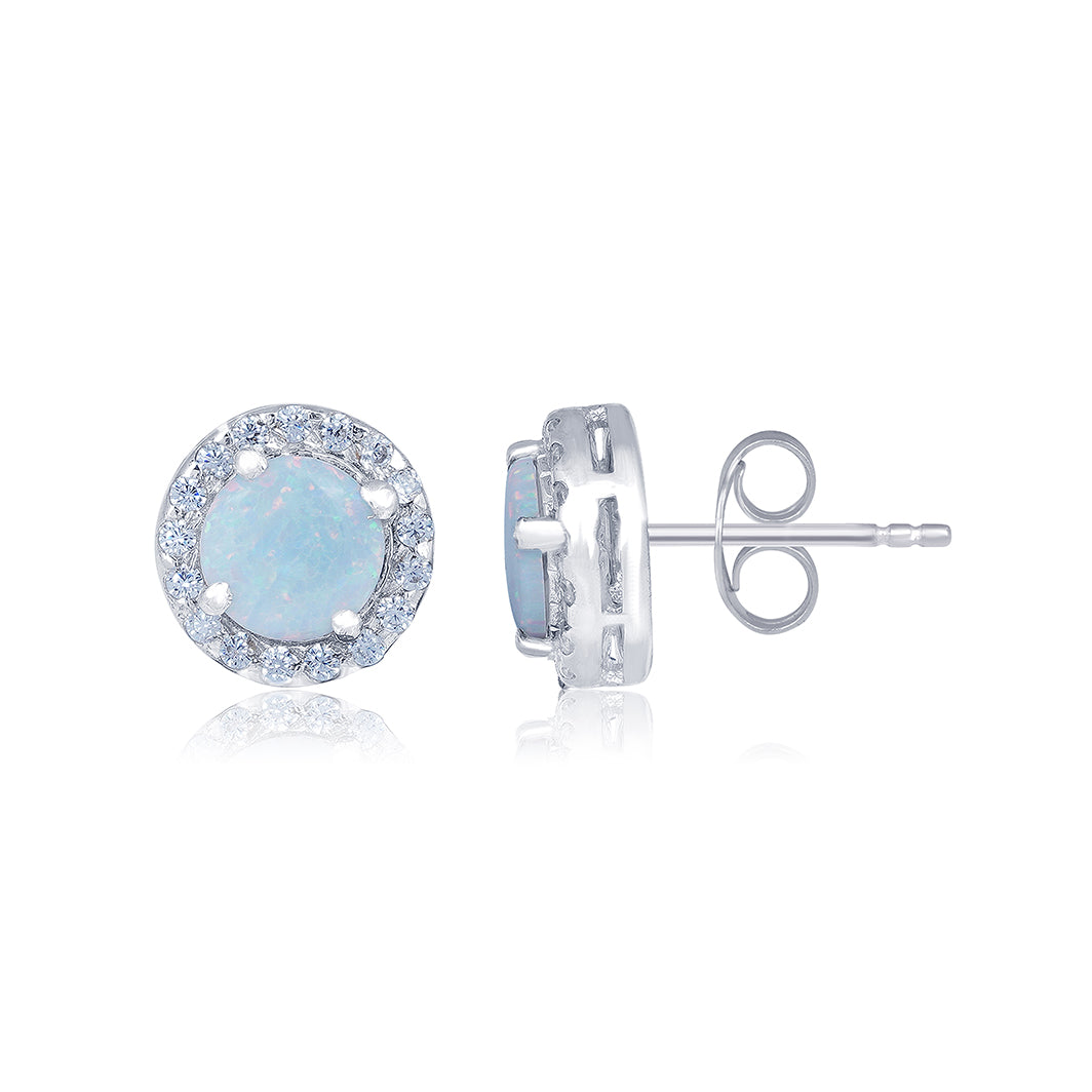 Silver Moon Opal Stud Earrings