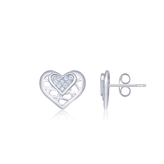 Silver Zircon Small Heart Stud Earrings