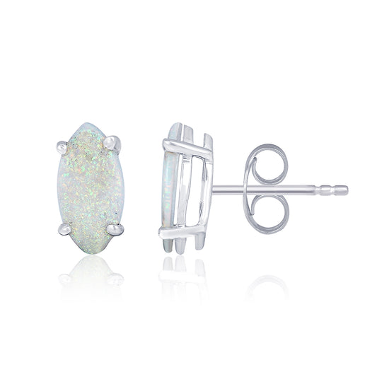 Silver Turtle Style Opal Stud Earrings
