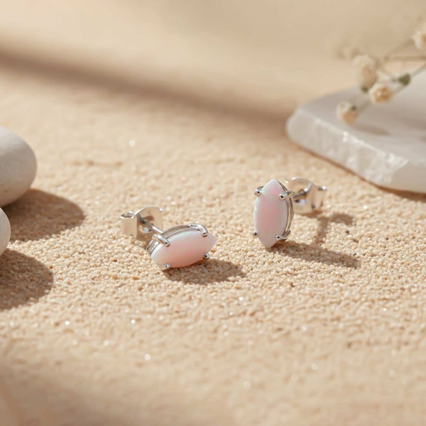 Silver Turtle Style Opal Stud Earrings