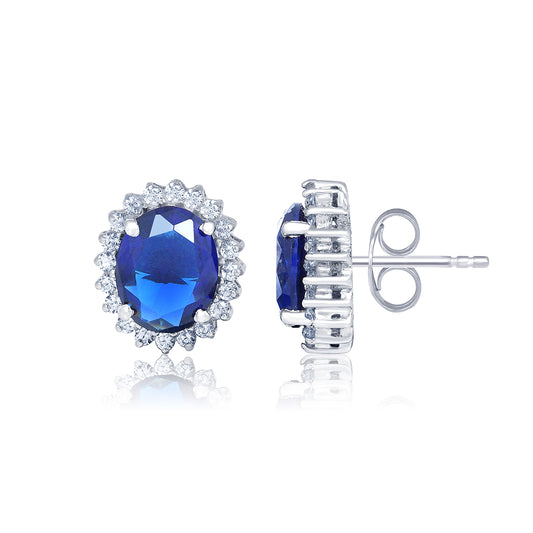Silver Royal Blue Halo Studs For Girls