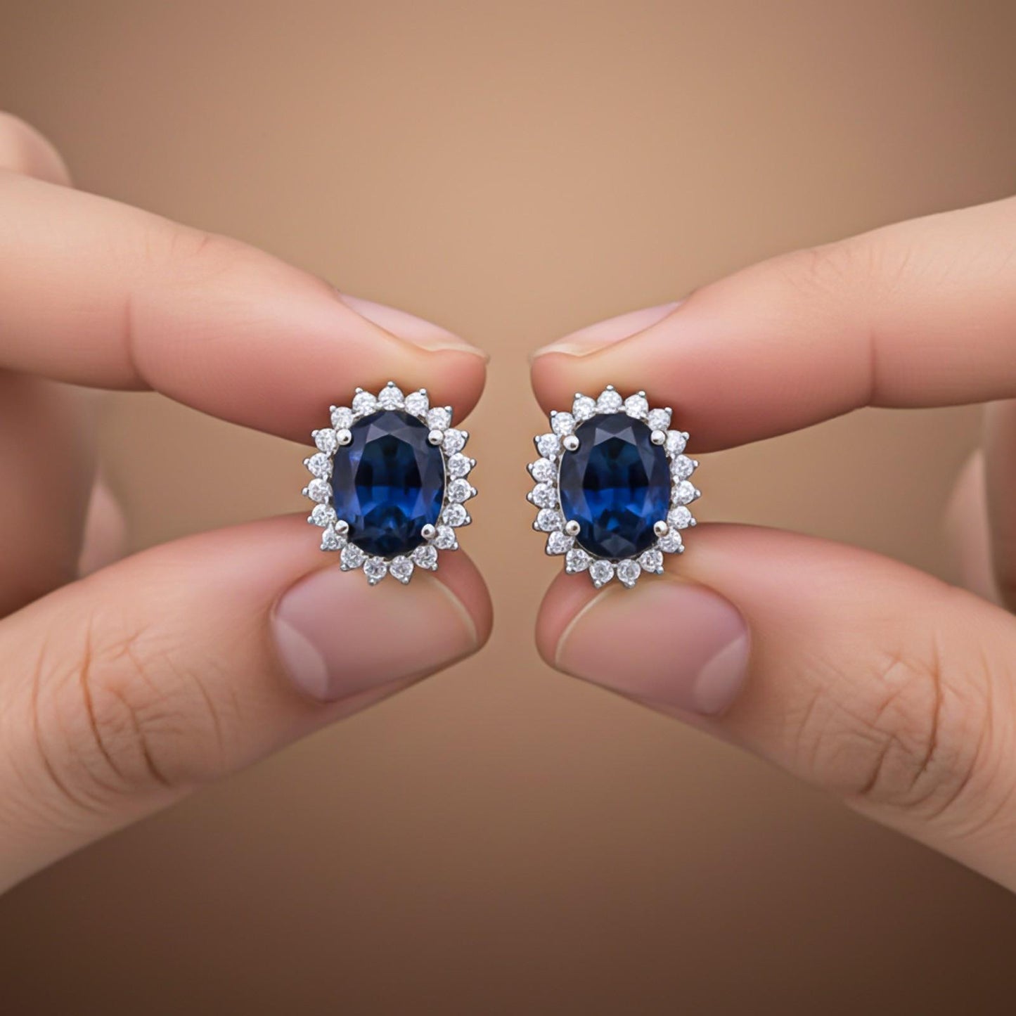 Silver Royal Blue Halo Studs For Girls