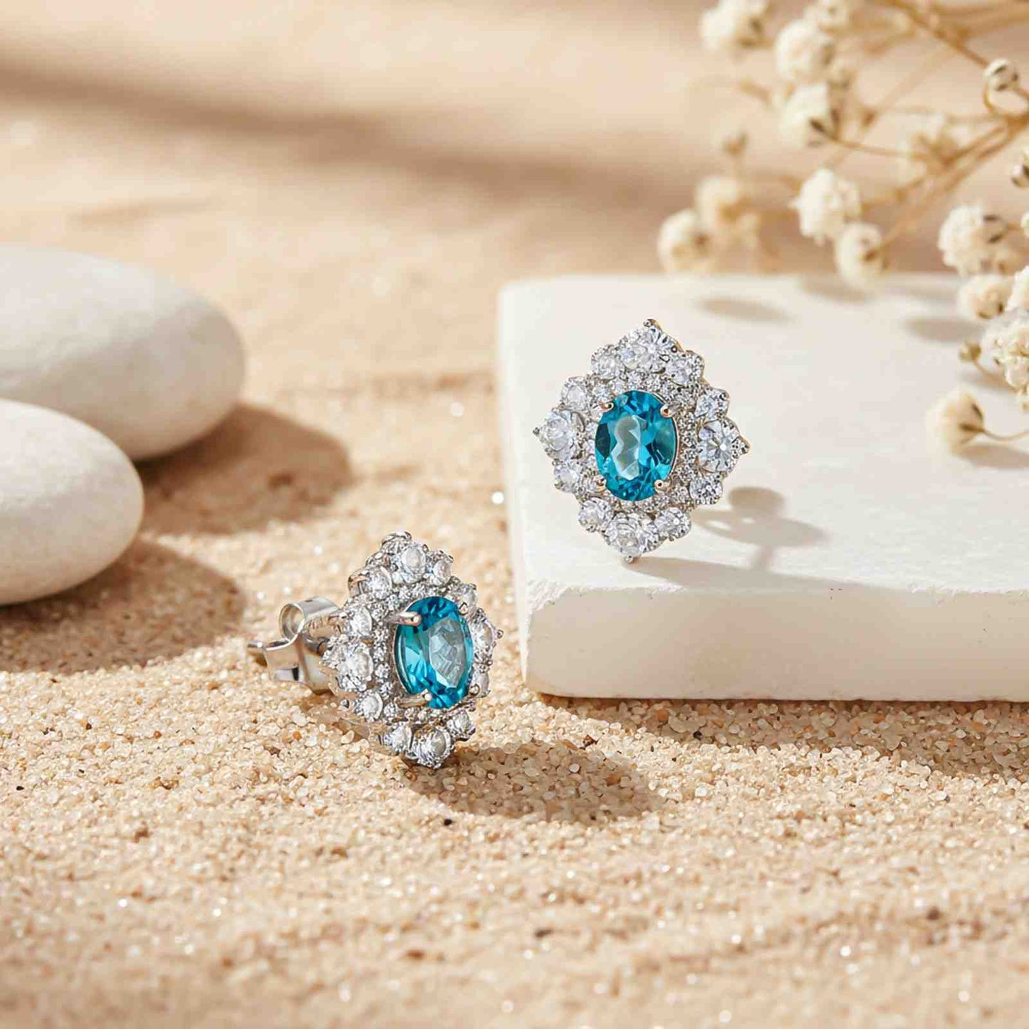 Silver Topaz Flower Stud Earrings