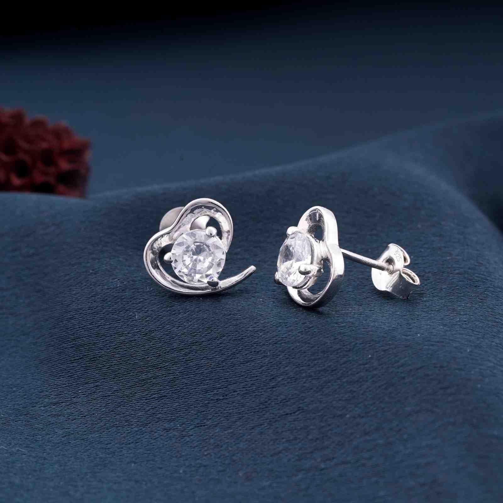 Silver Zircon Small Heart Studs - Main Image