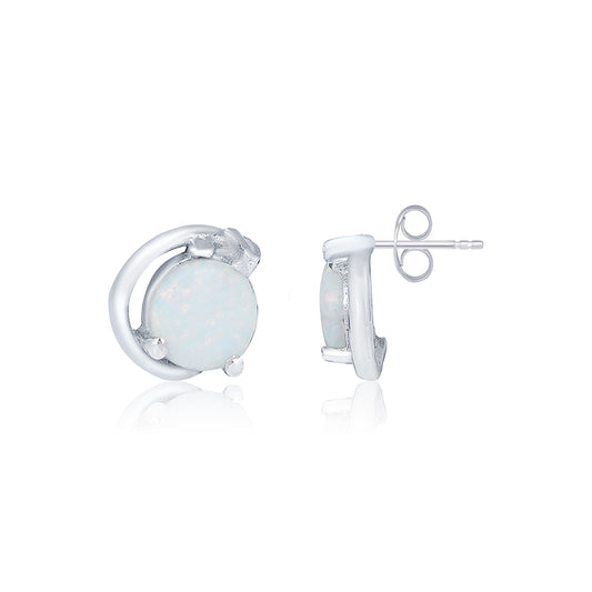 Silver Classy Solitaire Opal Studs