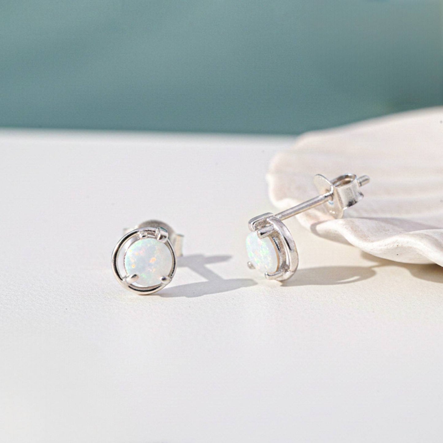 Silver Classy Solitaire Opal Studs