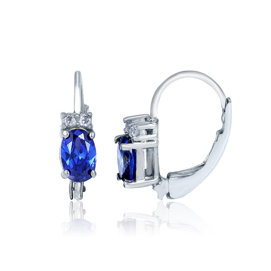 Silver Blue Oval Drop Earrings