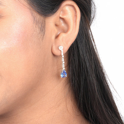 Silver Blue Sapphire Drop Dangle Earring
