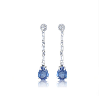 Silver Blue Sapphire Drop Dangle Earring