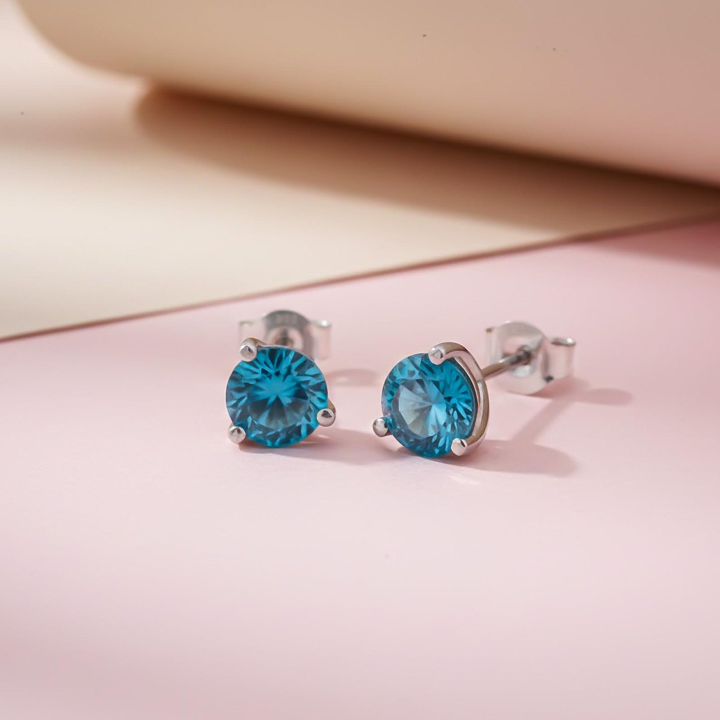 Silver Blue Topaz Push Back Stud Earrings