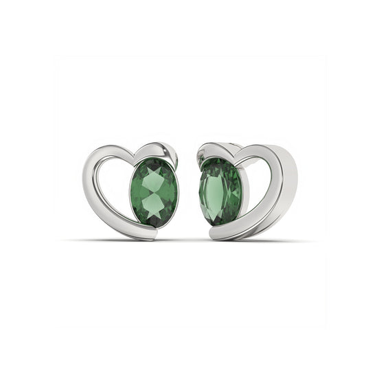 Silver Green Emerald Heart Love Stud