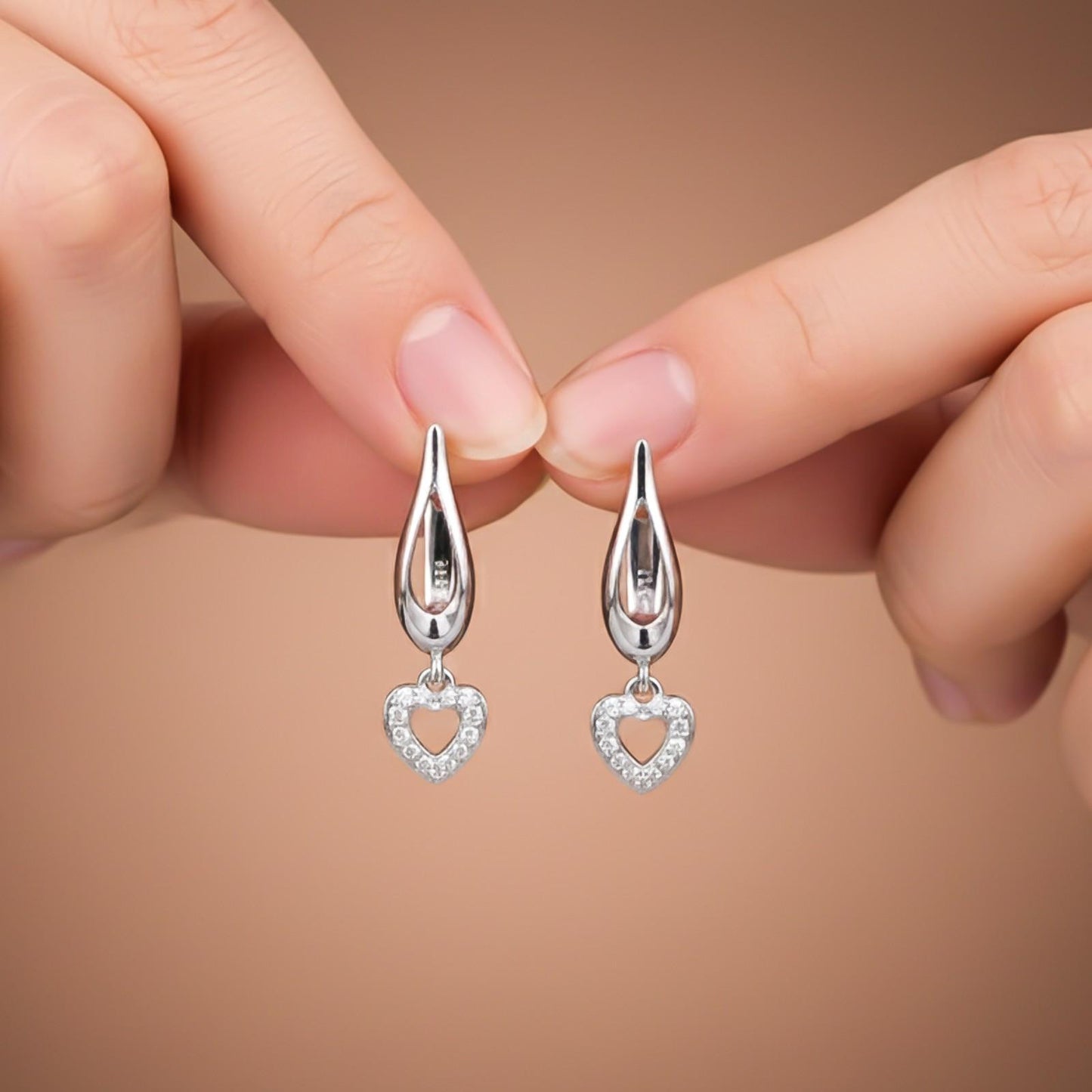 Sterling Silver Heart Drop Silver Earrings