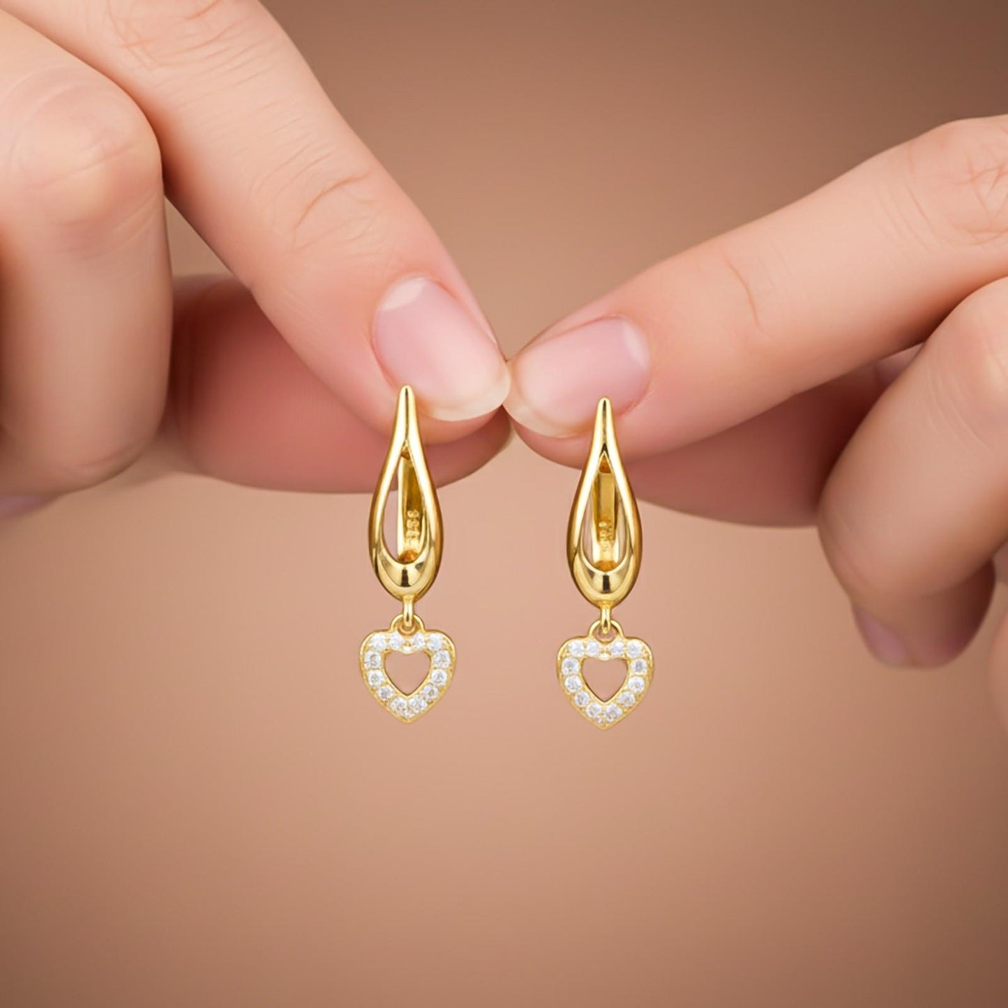 Sterling Silver Heart Drop Gold Earrings