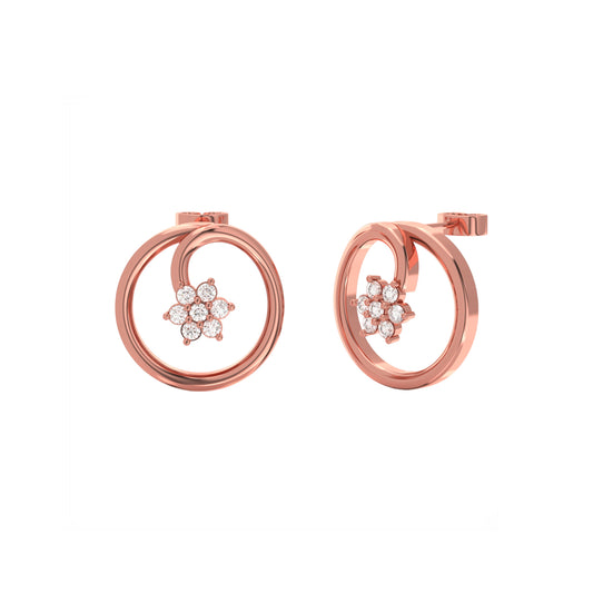 Rose Gold Circle Casual Flower Stud Earrings