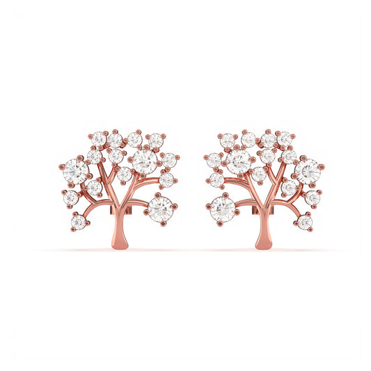 Rose Gold Dainty Tree Stud Earrings