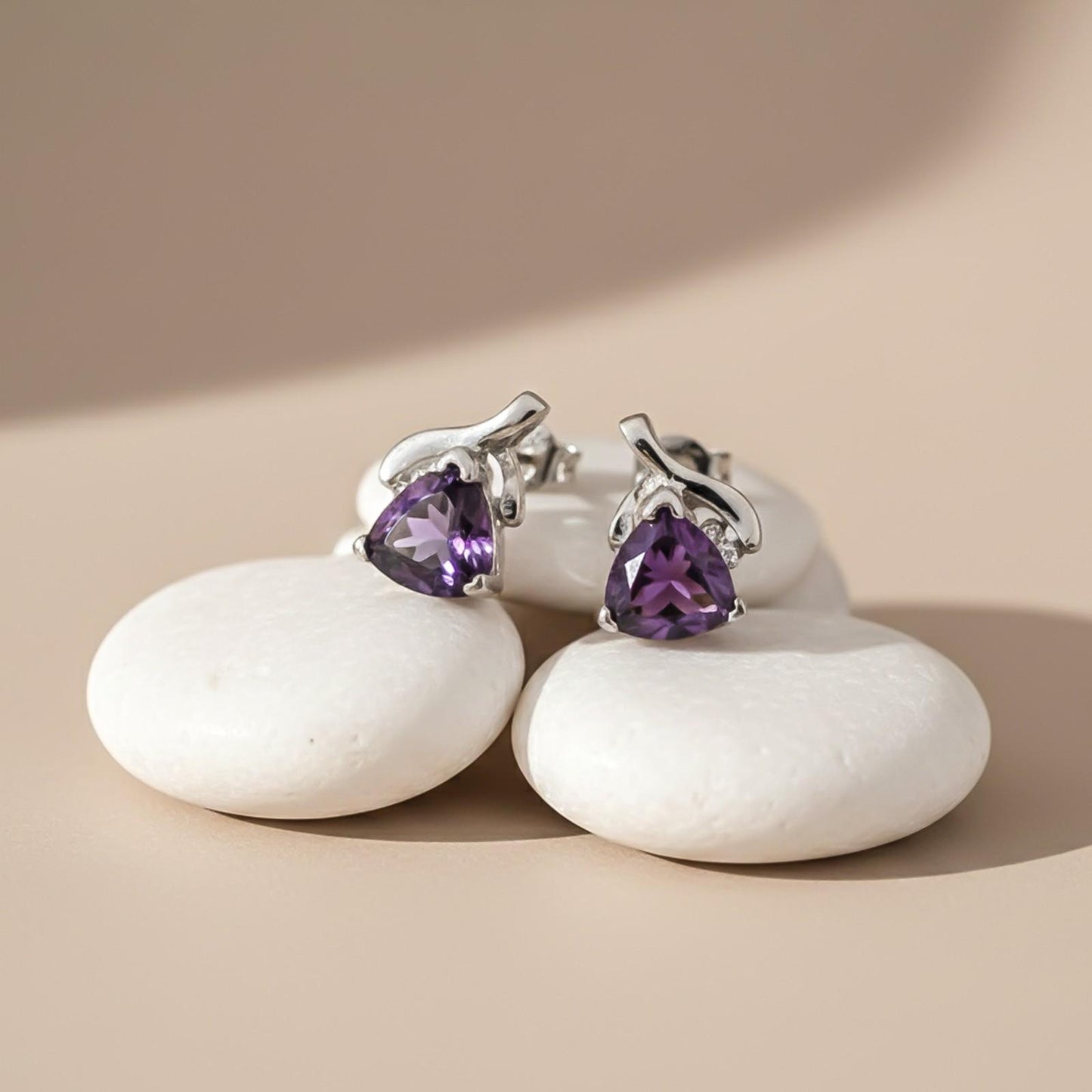 Silver Purple Triangle Stud Earrings