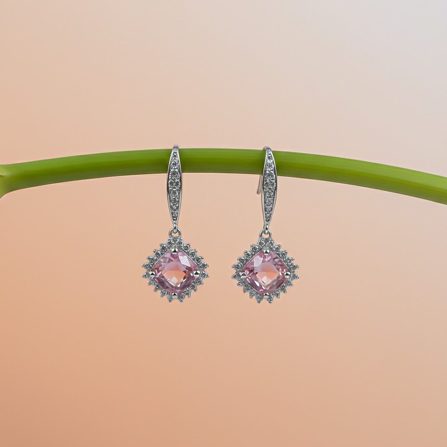 Silver Pink Shiny Drop Earrings