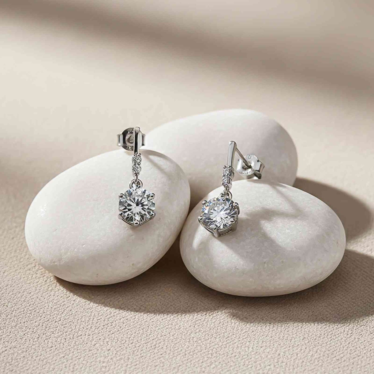 Silver Zirconium Round Drop Earrings
