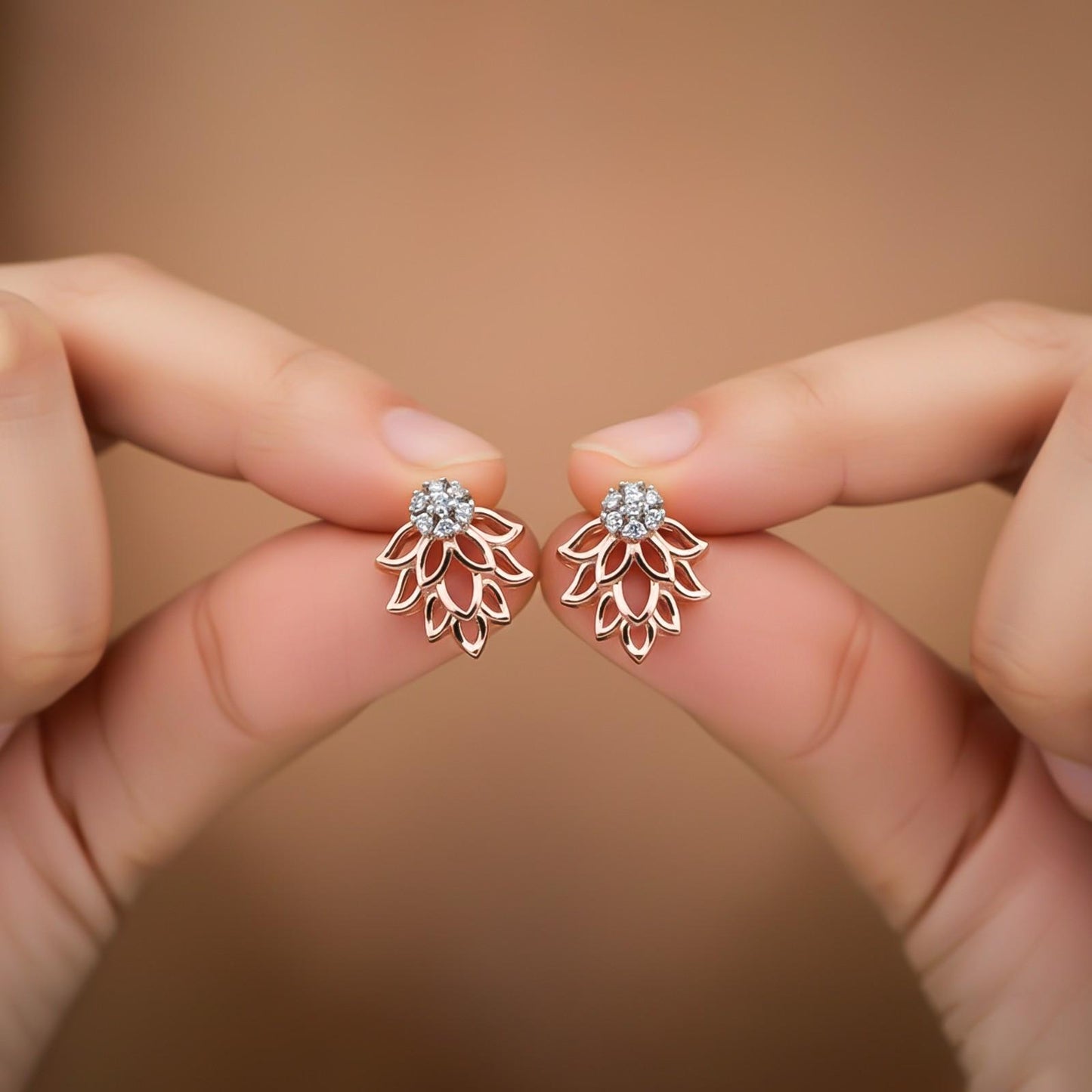 Rose Gold Lotus Stud Earrings