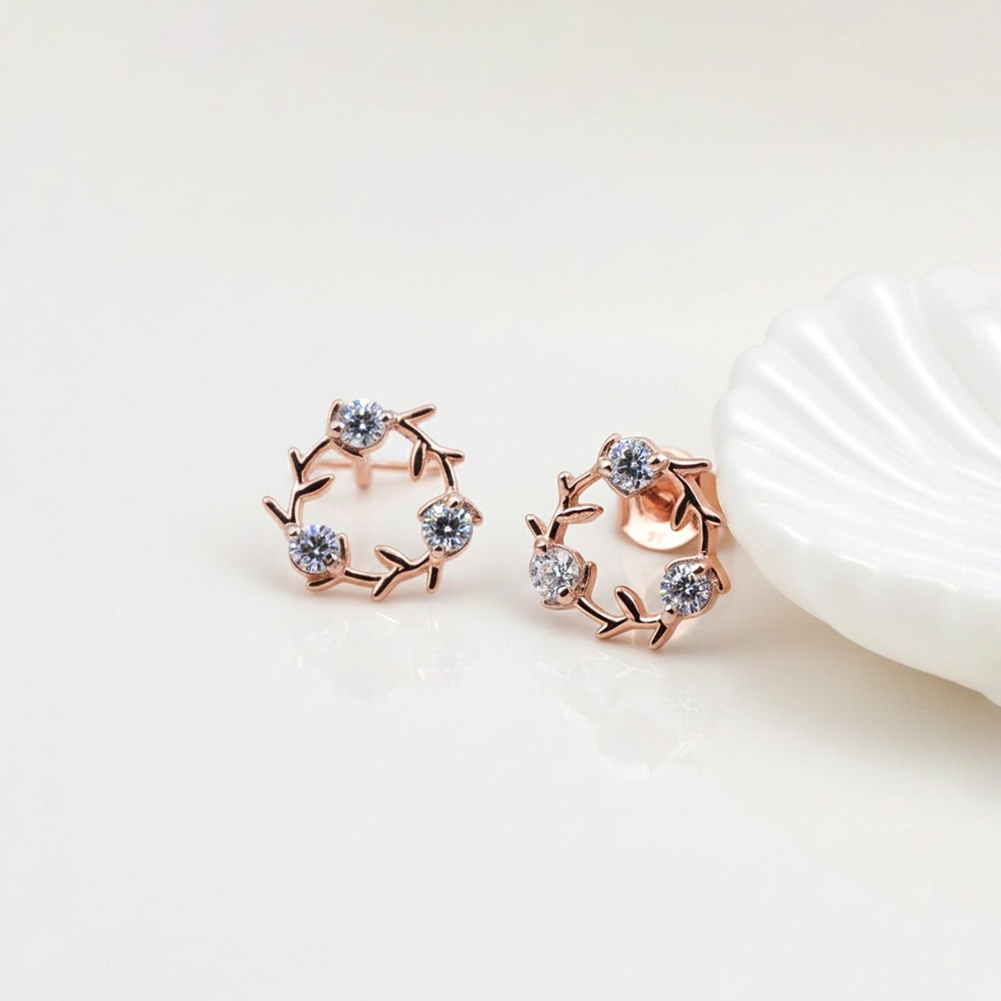 Rose Gold Forest Leaf Stud Earrings