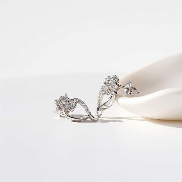 Silver Open Heart Zircon Stud Earrings