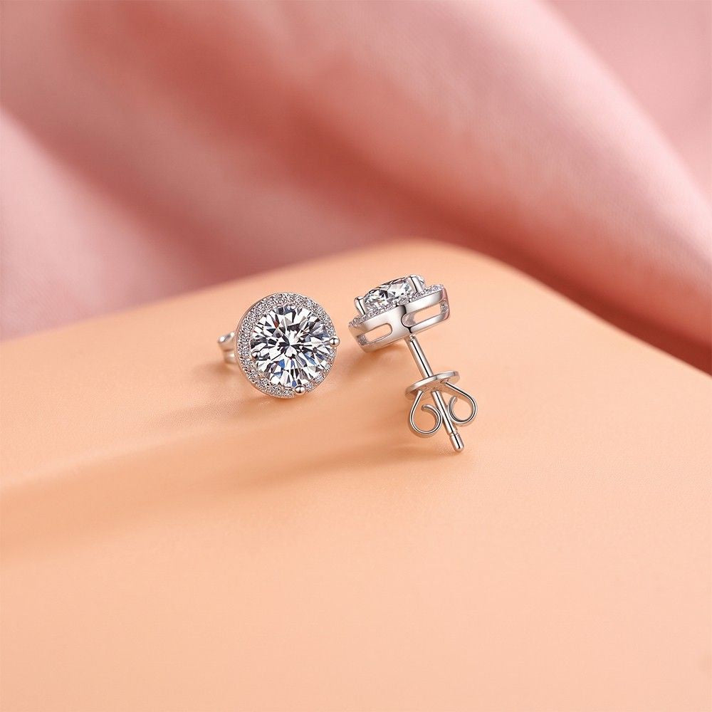 Round Halo Solitaire Stud Earrings